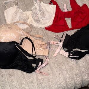 Victoria's Secret Lace and Satin Bra Collection - Red, Black, White, Cream